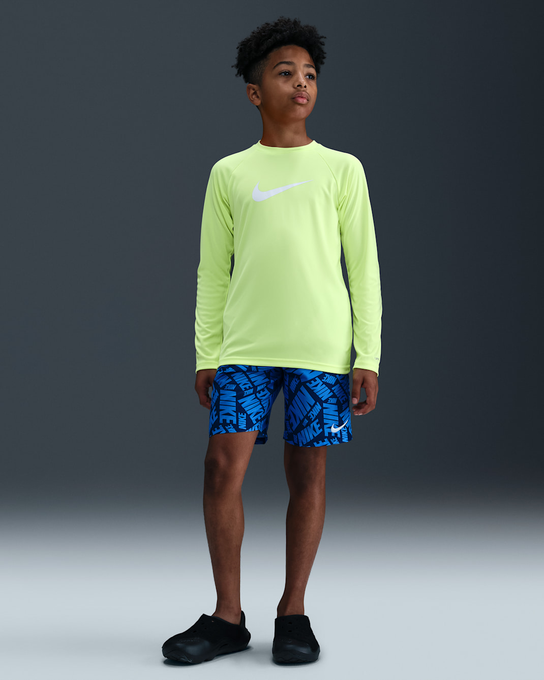 Shorts de playa o alberca con forro de ropa interior de 18 cm para niño talla grande Nike Swim Breaker - Azul marino medianoche/Azul marino medianoche/Azul marino medianoche/Blanco