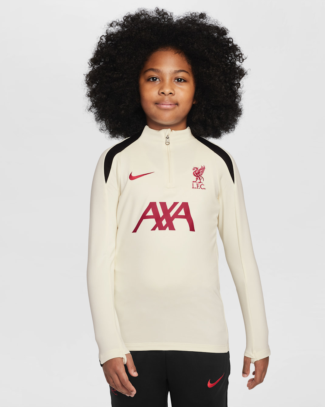 Treningowa koszulka piłkarska dla dużych dzieci Nike Dri-FIT Liverpool F.C. Strike Special Edition - Coconut Milk/Czerń/Gym Red