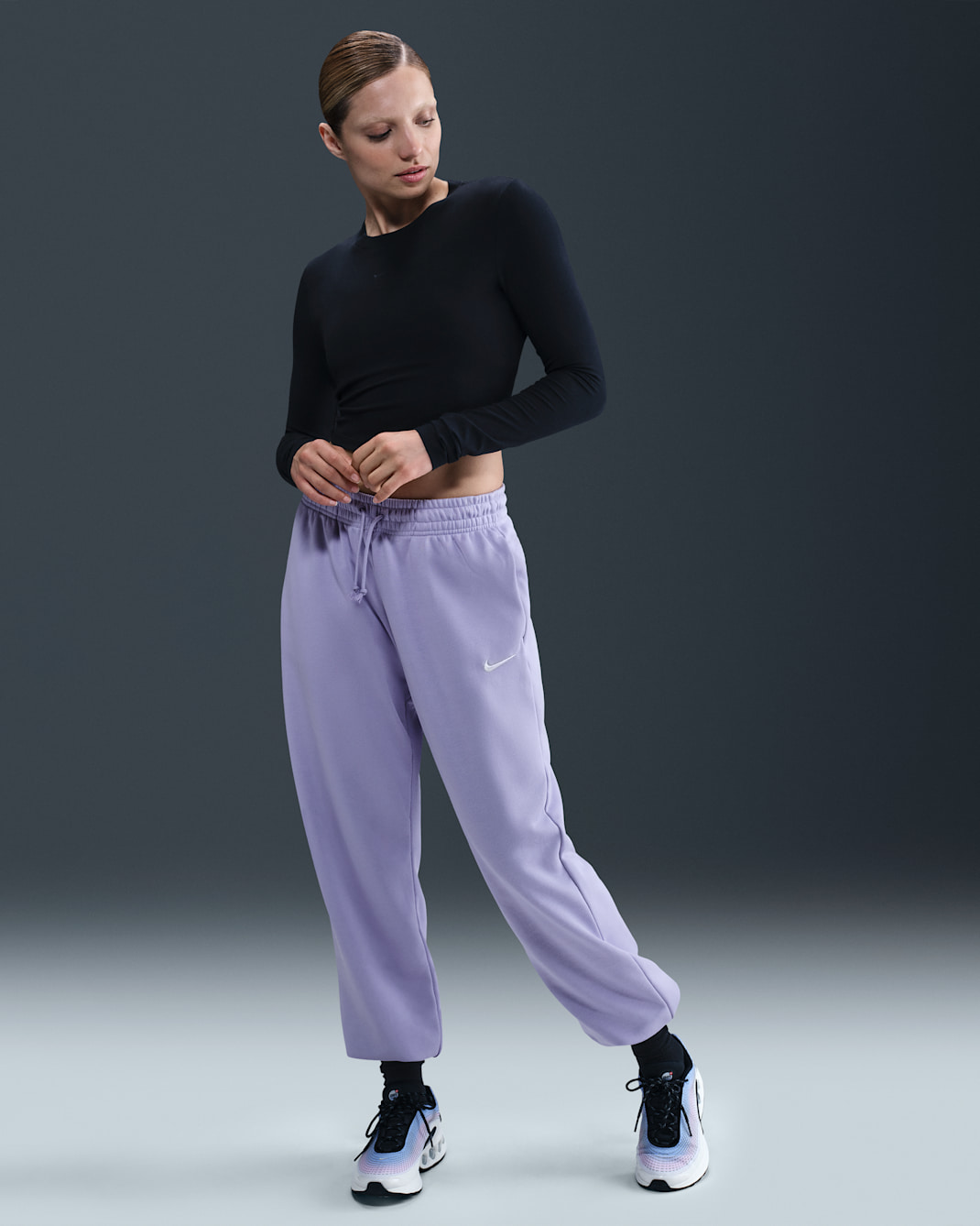 Pants de entrenamiento de French Terry oversized de tiro alto para mujer Nike Sportswear Phoenix Fleece - Hielo lila/Vela