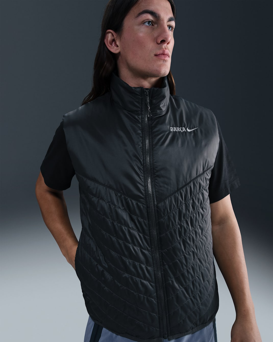 Veste sans manches de foot d'épaisseur moyenne Nike Therma-FIT FC Barcelona Windrunner pour homme - Anthracite/Anthracite/Smoke Grey