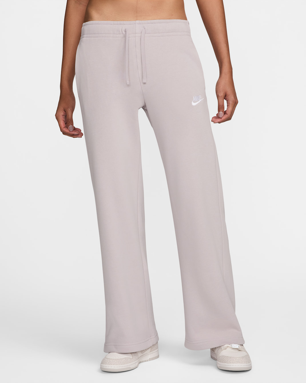 Nike Sportswear Club Fleece Women's Mid-Rise Wide-Leg Tracksuit Bottoms - Platinum Violet/White