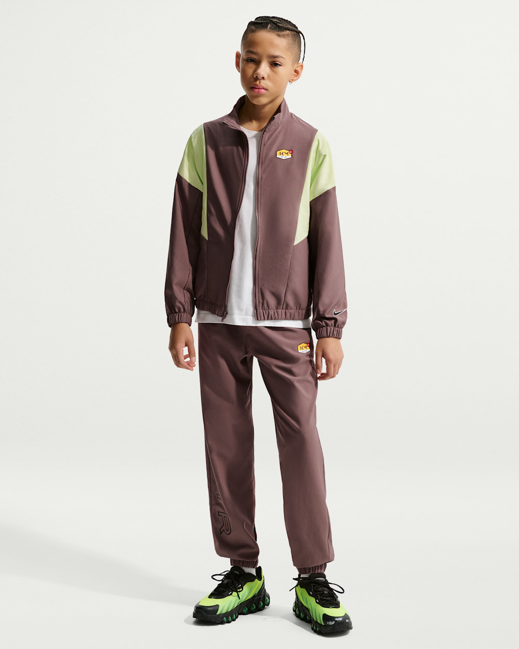 Kylian Mbappé Xandall de futbol de teixit Woven amb cremallera completa - Nen/a - Plum Eclipse/Light Liquid Lime/Negre