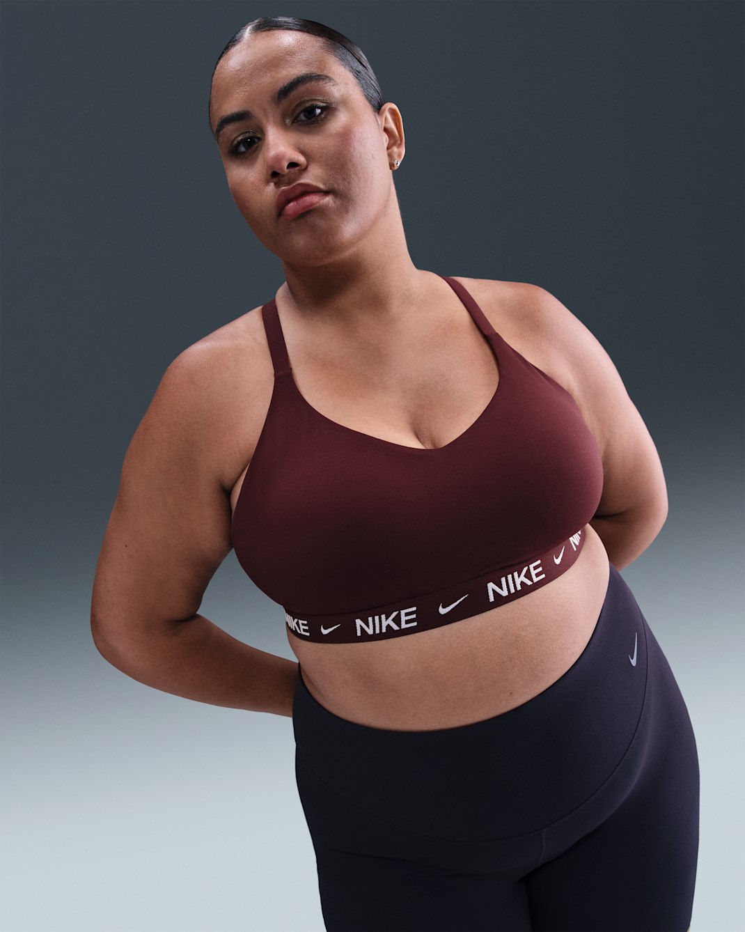 Nike Indy Light Support Women's Padded Adjustable Sports Bra (Plus Size) - Burgundy Crush/White