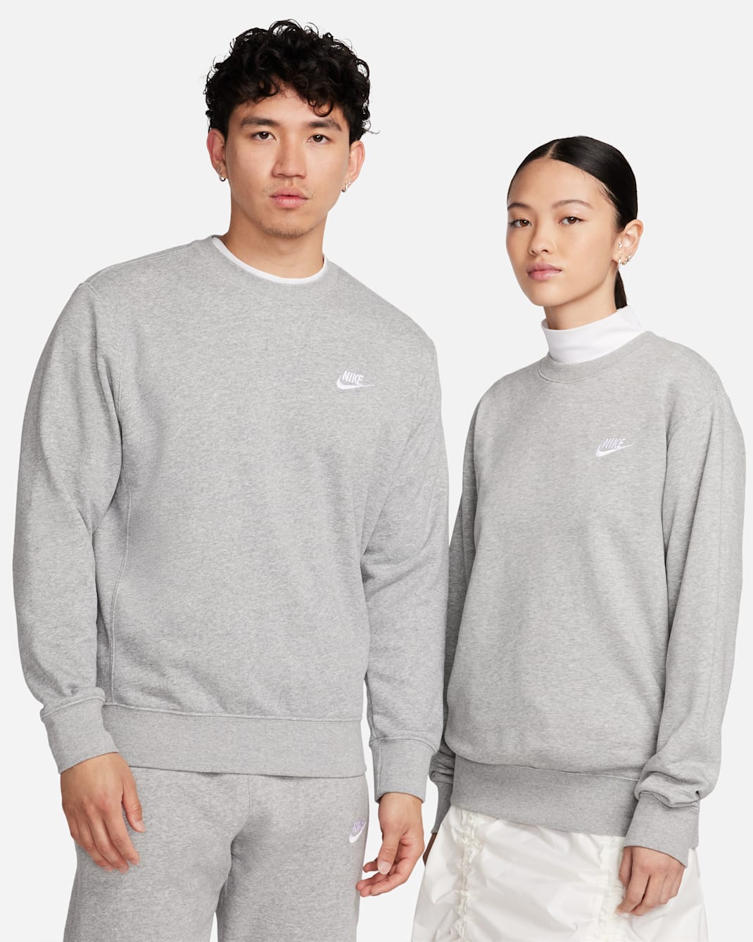 Nike Sportswear Club Men's French Terry Crew - Dark Grey Heather/White