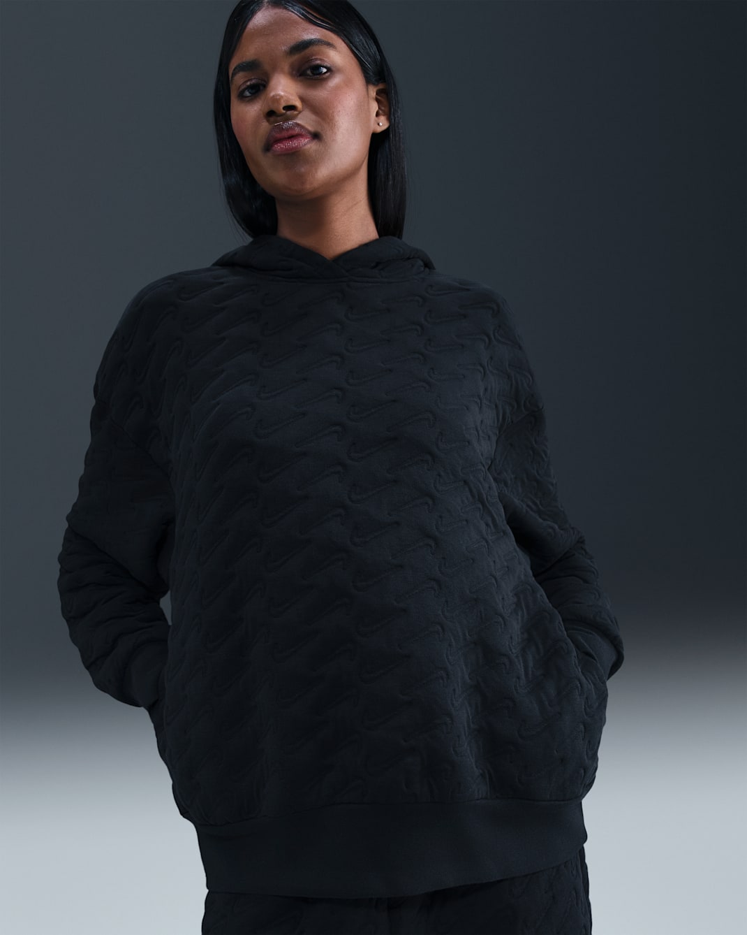 Sudadera con gorro sin cierre de jacquard holgada para mujer Nike Sportswear Phoenix Fleece - Negro/Antracita