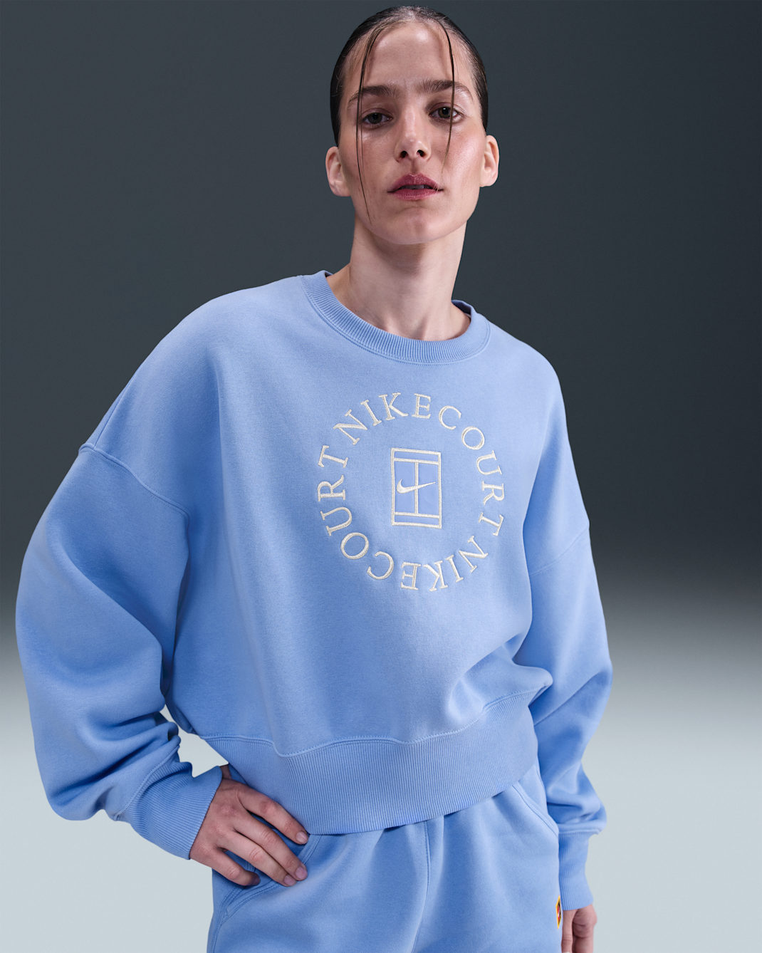 Sudadera de cuello redondo extraoversized para mujer Nike Court Heritage Phoenix Fleece - Royal pulso/Azul cometa