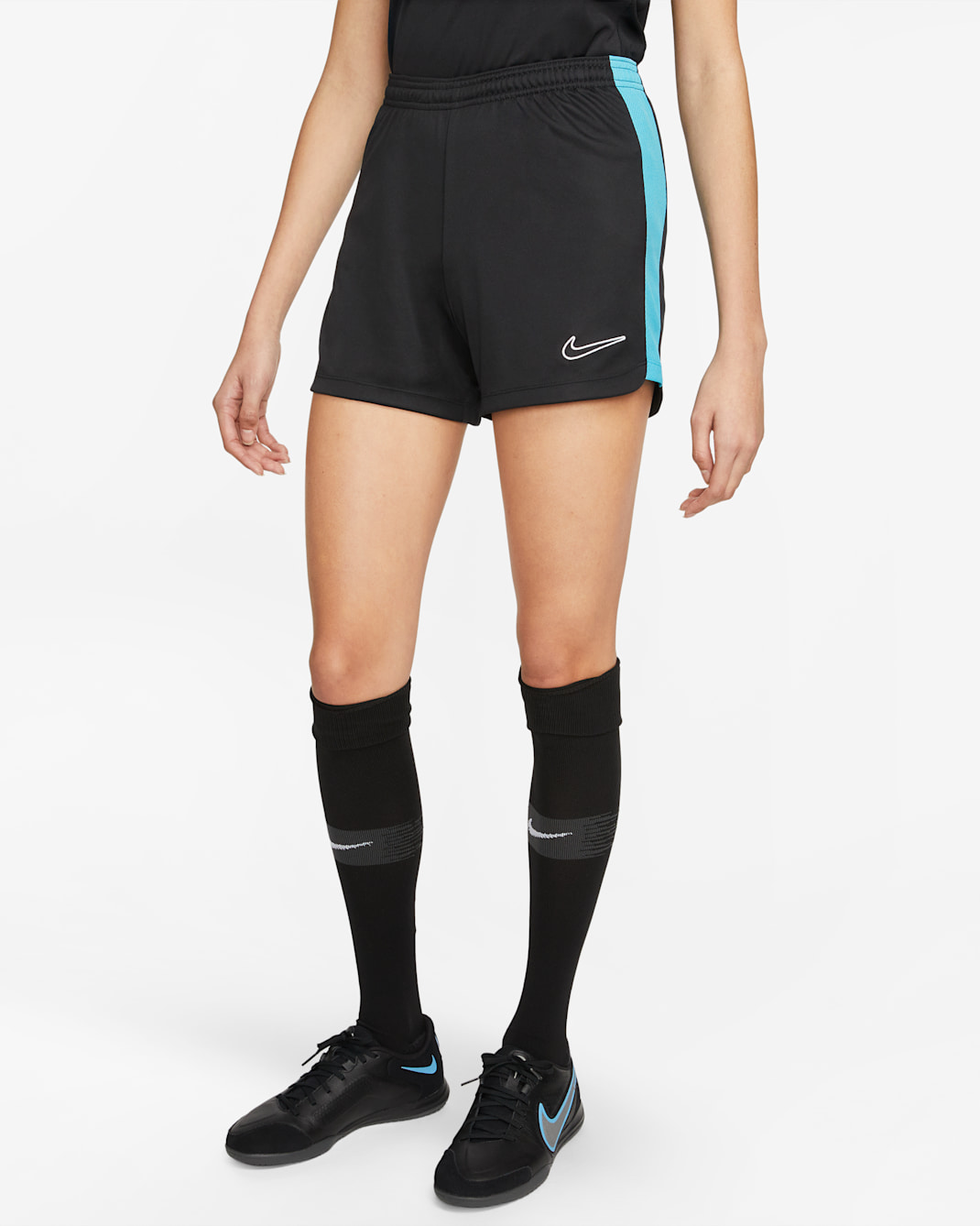 กางเกงฟุตบอลขาสั้นผู้หญิง Nike Dri-FIT Academy 23 - ดำ/Baltic Blue/ขาว