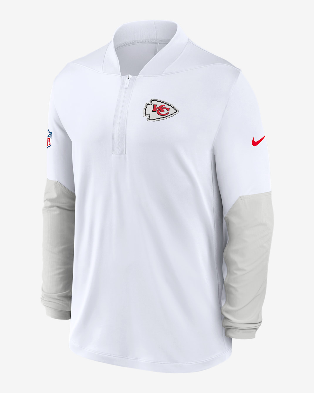 Playera Nike Dri-FIT de la NFL de medio cierre para hombre Kansas City Chiefs Feel the Pressure - Blanco