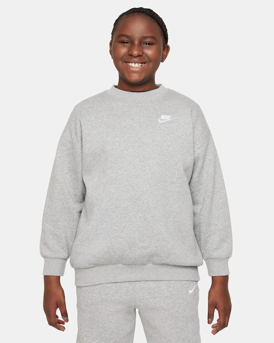 Sudadera oversized para niños talla grande Nike Sportswear Club Fleece (talla amplia) - Gris oscuro jaspeado/Blanco