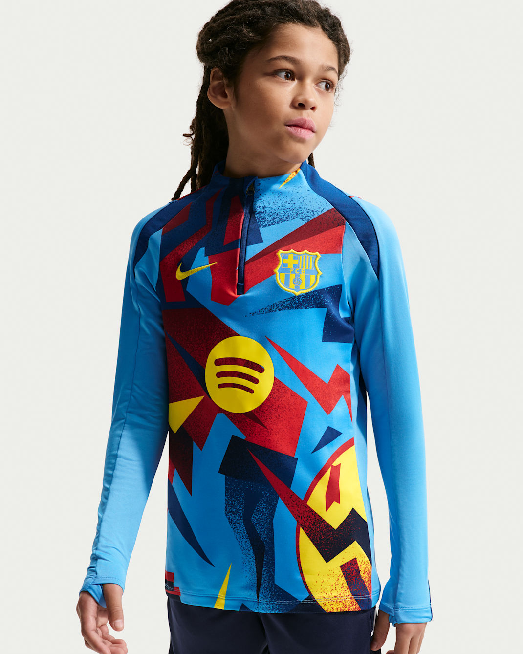 FC Barcelona Strike Fourth Nike Dri-FIT Pre-Match Fußball Drill Oberteil für ältere Kinder - University Blue/University Blue/Gym Blue/Opti Yellow