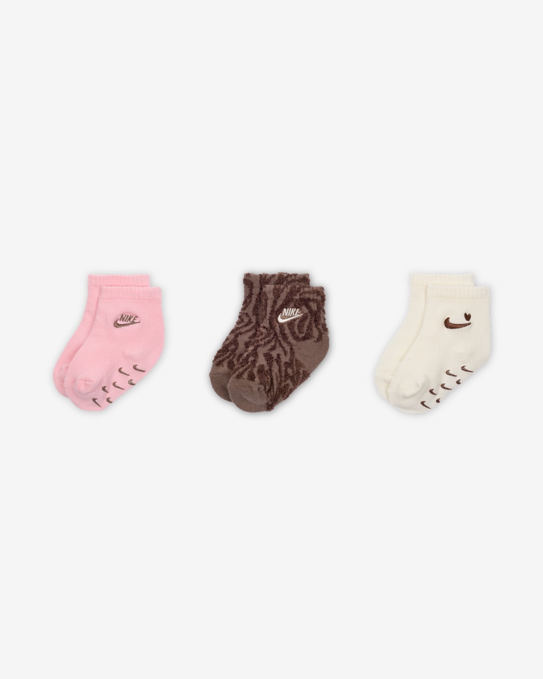 Calcetines de tela de canalé adherentes para bebé e infantil (3 pares) Nike Wild Warmth - Rosa suave medio
