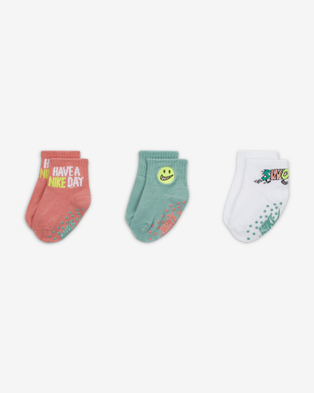 Nike "Art of Play" Gripper Ankle Socks (3 Pairs) Baby Gripper Socks - Red Stardust/Mineral/White