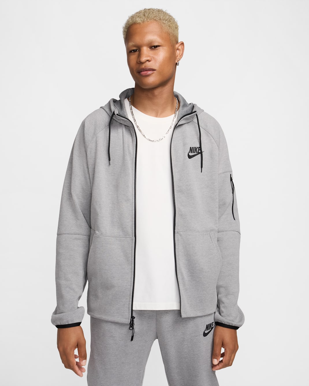 Nike Sportswear Tech Essentials Fleece-Hoodie mit durchgehendem Reißverschluss für Herren - Dark Steel Grey/Heather/Schwarz/Schwarz