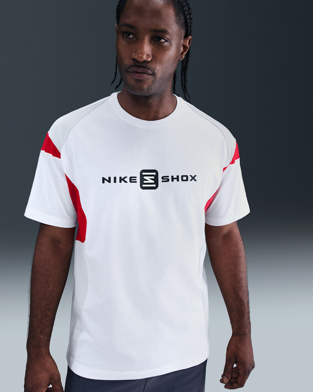 Nike Sportswear Shox-T-shirt til mænd - hvid/Grey Fog/University Red