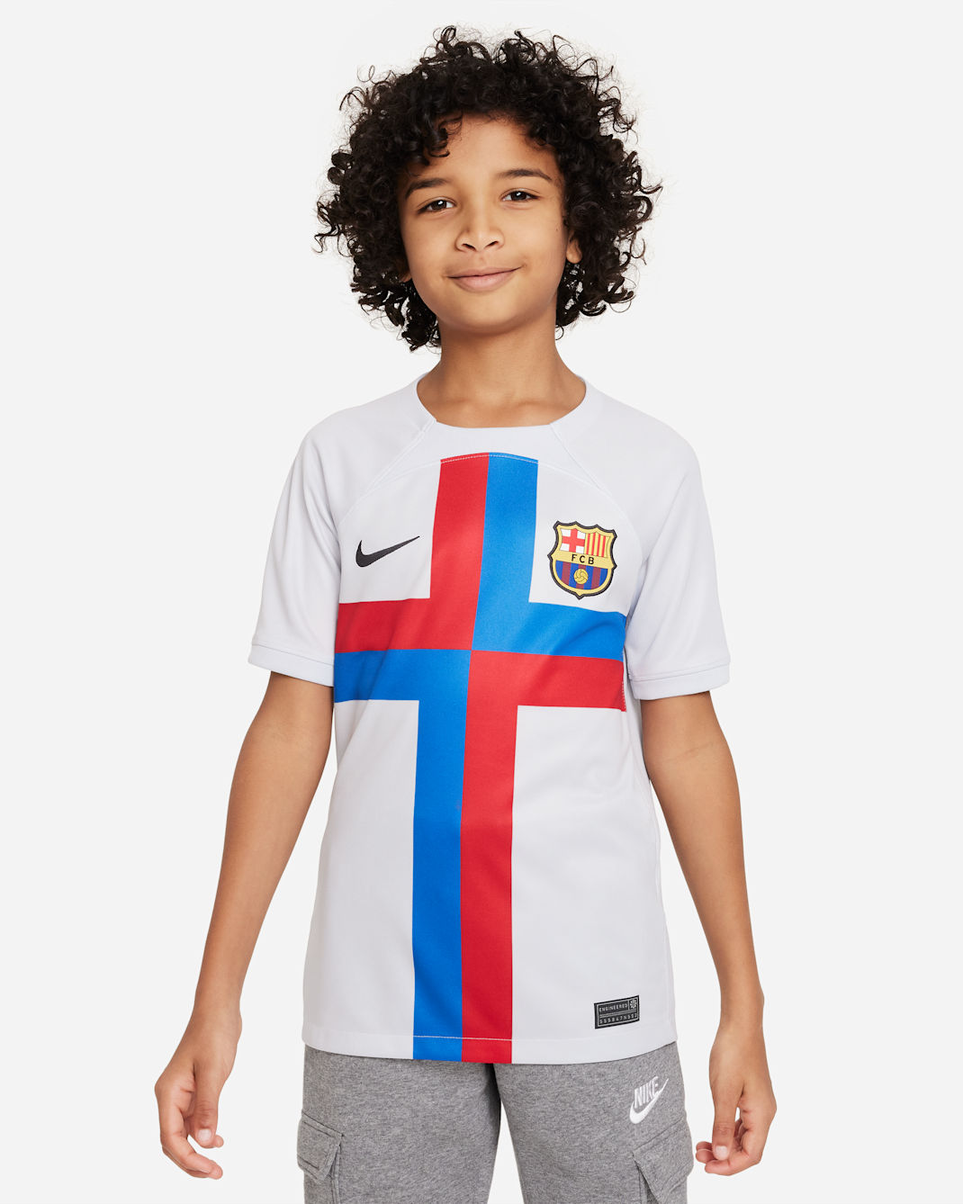 F.C. Barcelona 2022/23 Stadium Third Older Kids' Nike Dri-FIT Football Shirt - Sky Grey/Black