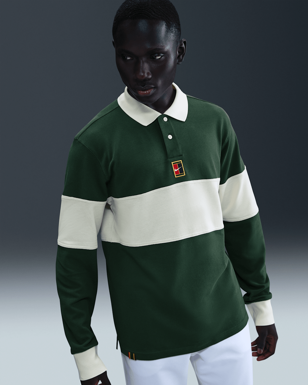 NikeCourt Heritage Tennis-Langarm-Poloshirt (Herren) - Fir/Pale Ivory