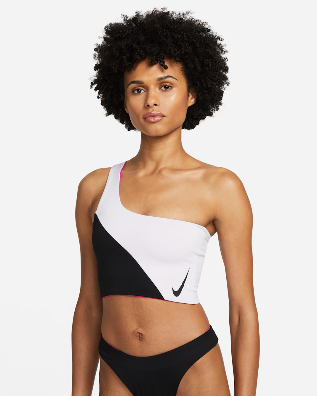 Top de bikini 3 en 1 Nike Color Block para mujer - Negro/Rosa óptimo/Blanco/Negro