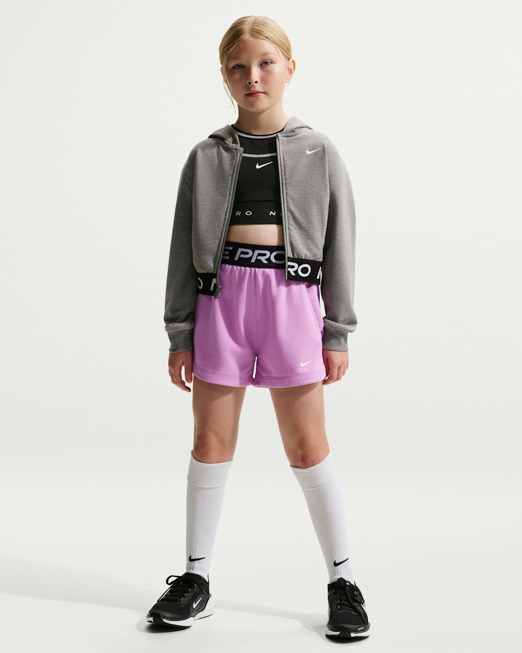 Nike Pro Fleece Big Kids' (Girls') Dri-FIT Shorts - Light Magenta/Light Magenta/Black/White