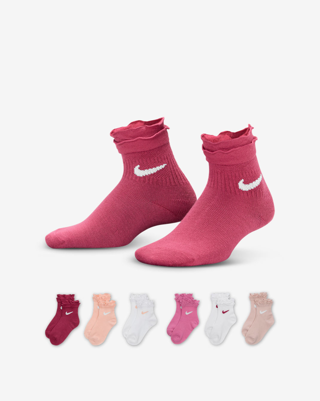 Nike Little Kids' Ruffle Ankle Socks (6 Pairs) - Sweet Beet