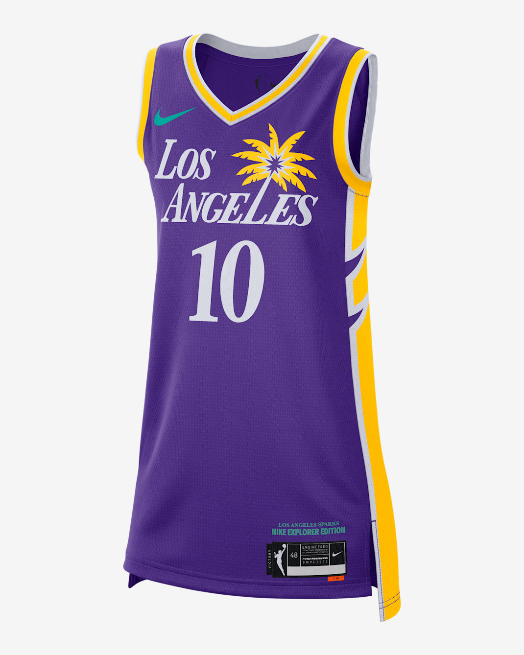 Jersey Nike Dri-FIT de la WNBA Victory Los Angeles Sparks Explorer Edition - Morado campo/Amarillo