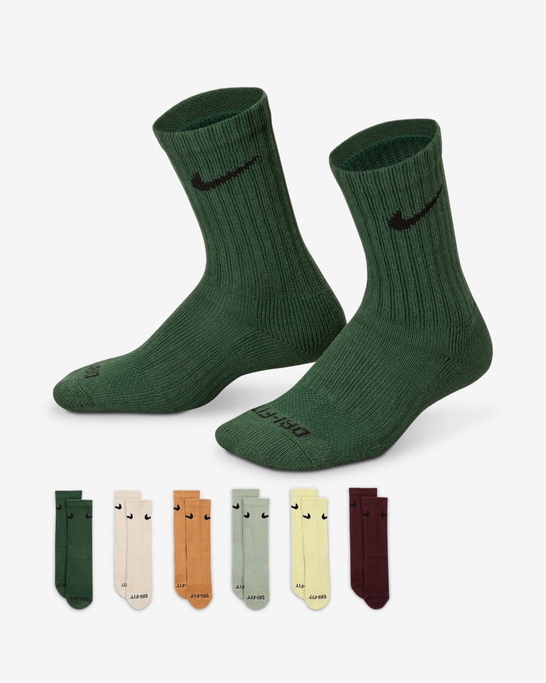 Nike Dri-FIT Performance Basics Little Kids' Crew Socks (6 Pairs) - Fir