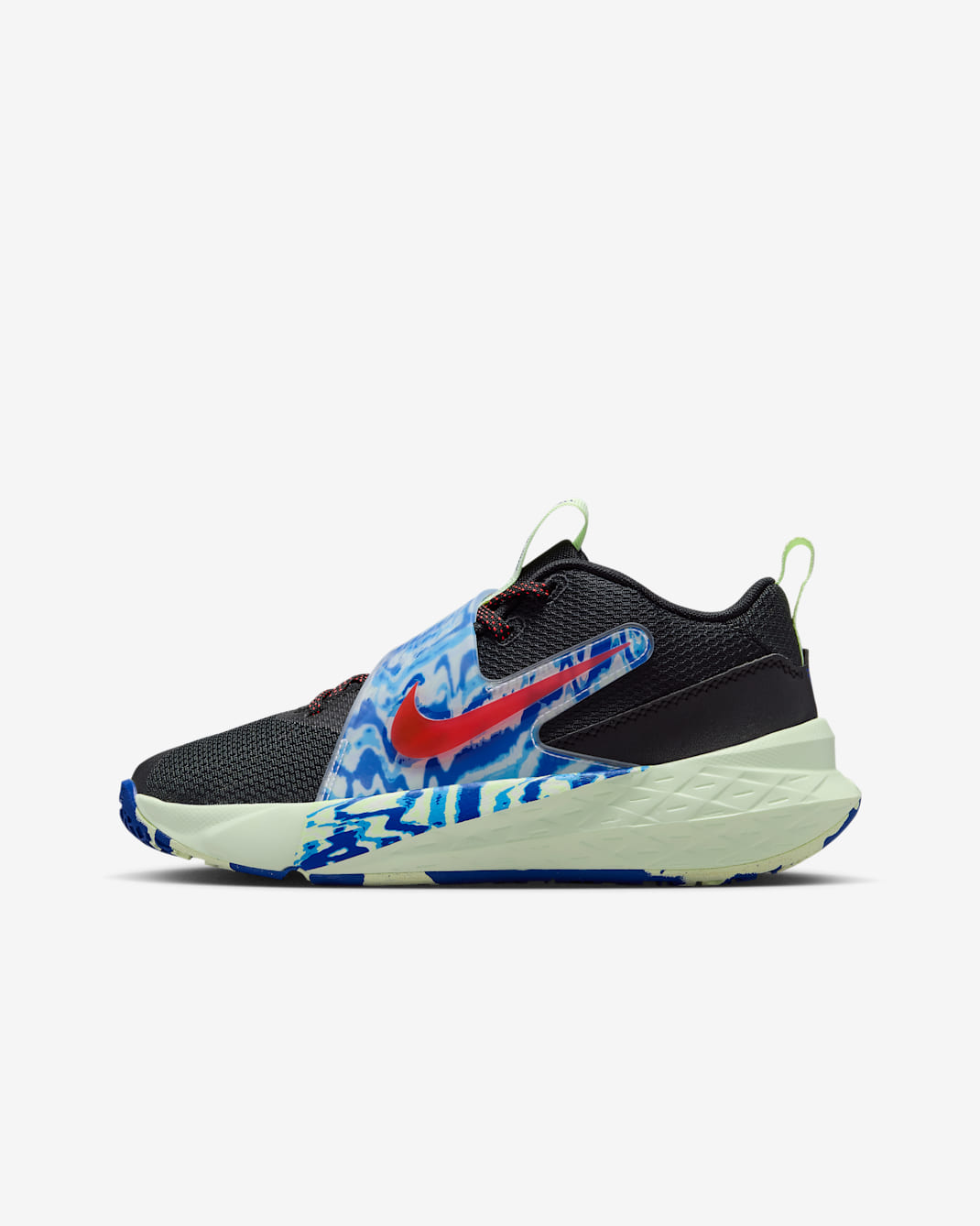 Nike Team Hustle D 12 Big Kids' Basketball Shoes - Black/Game Royal/Volt Tint/Bright Crimson