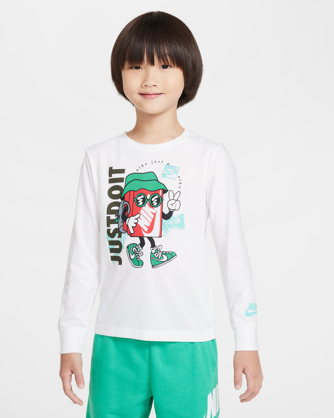 Playera de manga larga Peace de corte cuadrado para niño talla pequeña Nike - Blanco