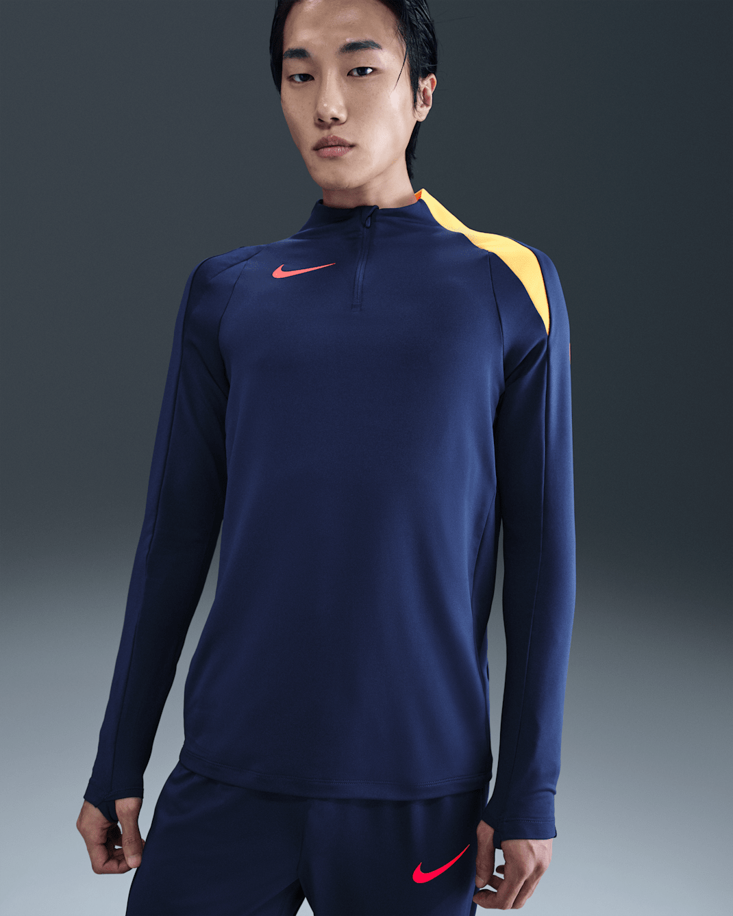 Nike Strike Dri-FIT férfi futball-edzőfelső - Blue Void/Blue Void/Laser Orange/Bright Crimson