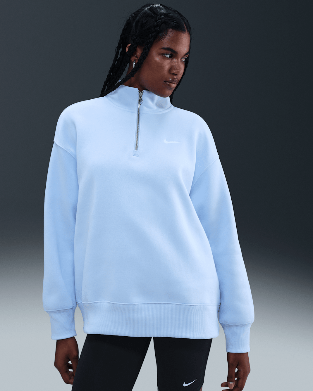Sudadera oversized con cierre de 1/4 para mujer Nike Sportswear Phoenix Fleece - Azul celestino/Vela
