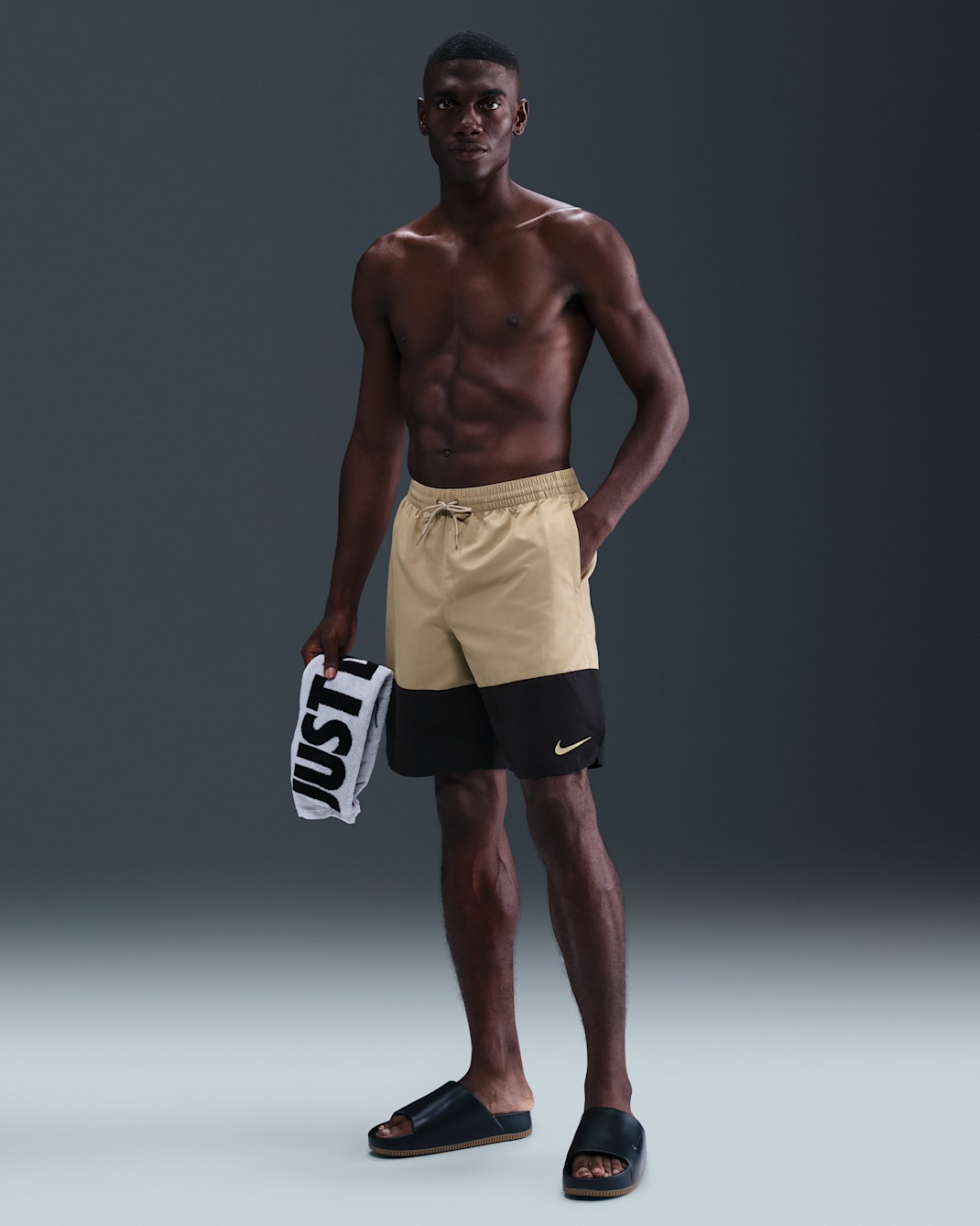 Shorts de natación de vóleibol de 23 cm con hendidura para hombre Nike - Beige paracaídas/Negro/Beige paracaídas/Beige paracaídas