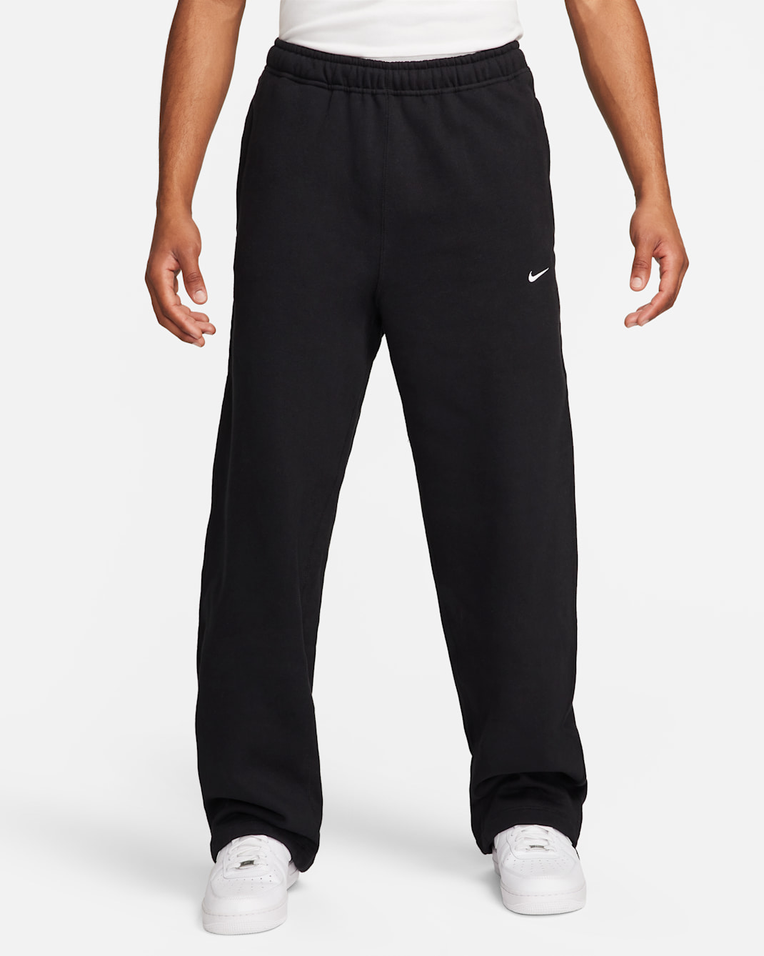 Nike Solo Swoosh Men's Open-Hem Fleece Pants - Black/White