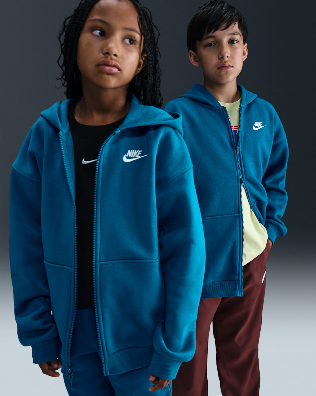 Nike Sportswear Club Fleece Big Kids' Oversized Full-Zip Hoodie - Green Abyss/White