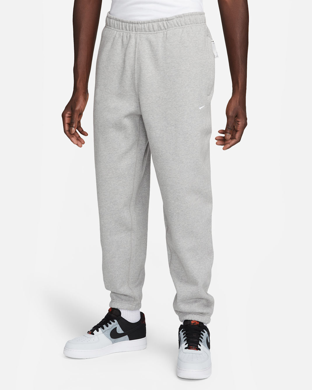 Nike Solo Swoosh Men's Fleece Trousers - Dark Grey Heather/White