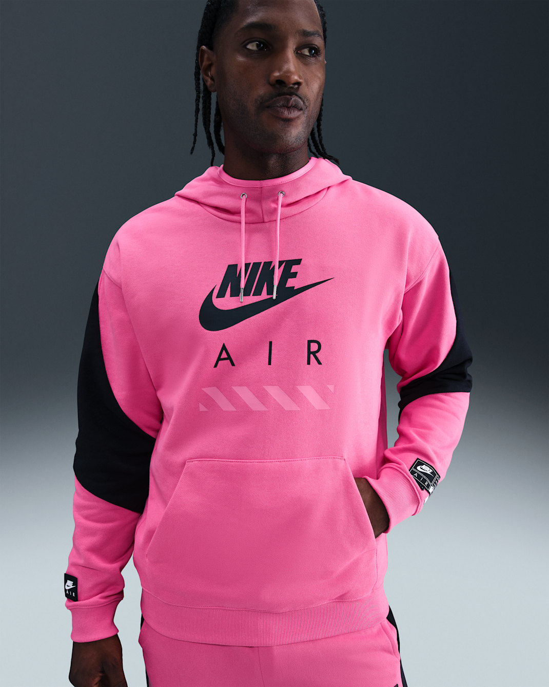 Sudadera con gorro sin cierre de tejido Fleece para hombre Nike Air - Rosa paleta/Negro/Negro