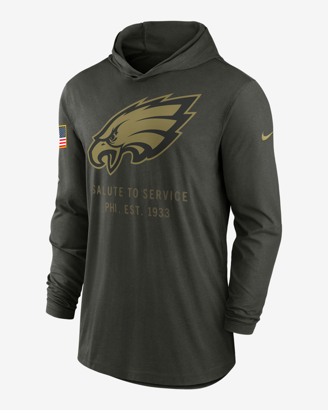 Philadelphia Eagles Salute to Service Sideline Men’s Nike Dri-FIT NFL Long-Sleeve Hooded Top - Sequoia