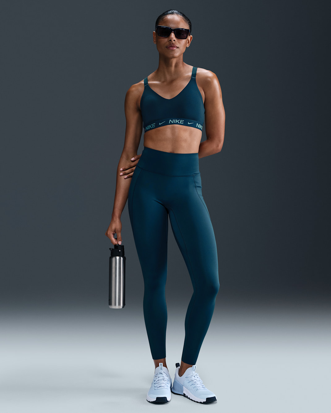 Nike Universa Women's High-Waisted Full-Length Leggings with No Front Seam - Armory Navy/Anthracite/Rift Blue
