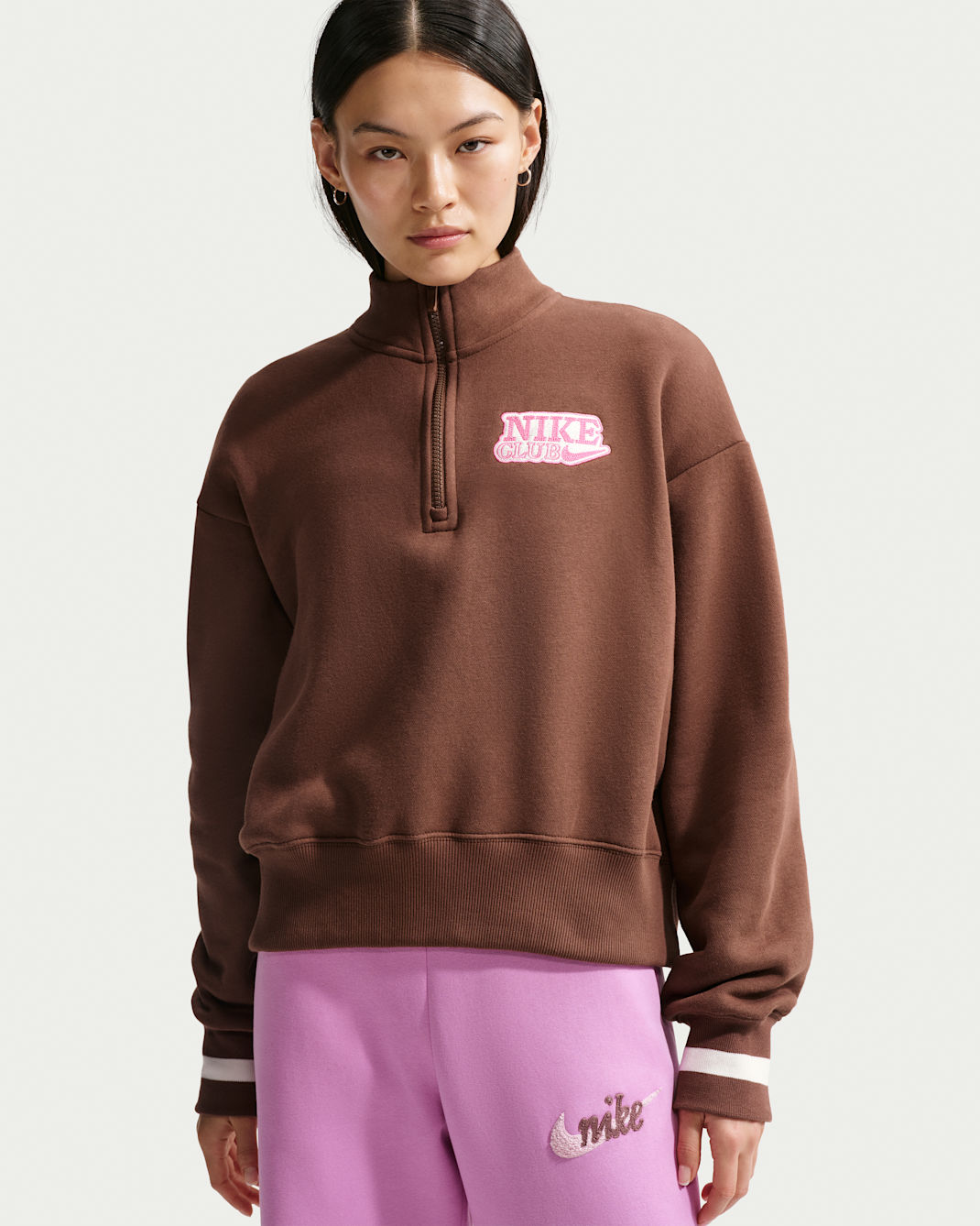 Fleecetröja Nike Sportswear med kvartslång dragkedja i oversize-modell för kvinnor - Fauna Brown