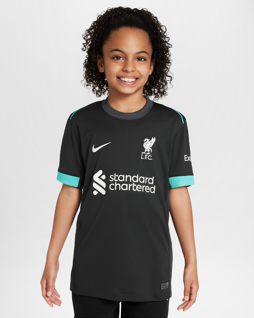 Replika venkovního fotbalového dresu Nike Dri-FIT Liverpool FC Stadium 2024/25 pro větší děti - Černá/Anthracite/Washed Teal/Sail