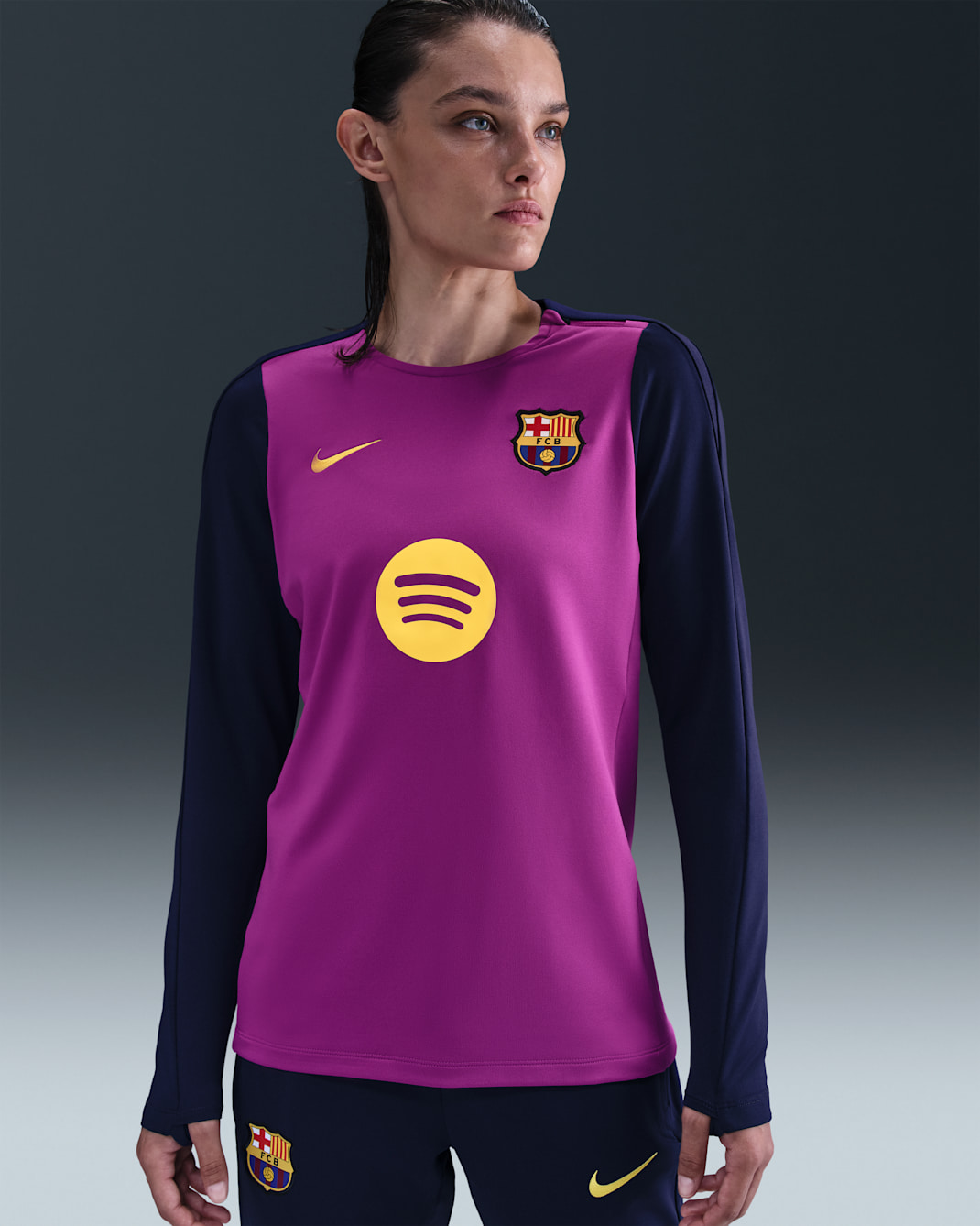 F.C. Barcelona Strike Women's Nike Dri-FIT Football Crew-Neck Knit Top - Vivid Purple/Imperial Purple/Imperial Purple/Midwest Gold
