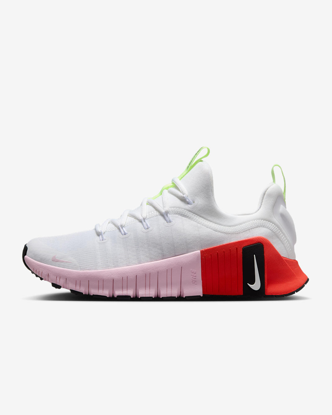 Tenis de entrenamiento para mujer Nike Free Metcon 6 - Blanco/Voltio ligero/Carmesí brillante/Espuma rosa