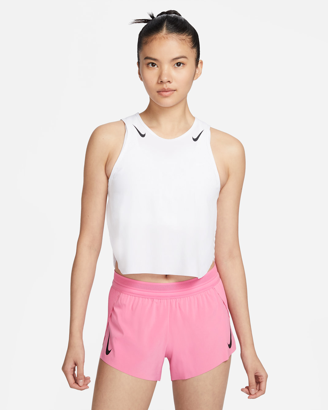 Nike AeroSwift Women's Dri-FIT ADV Cropped Running Tank Top - White/Black