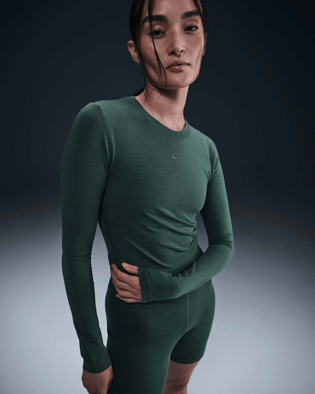 Nike Sportswear Chill Knit 女款合身長袖短版上衣 - Vintage Green/Vintage Green