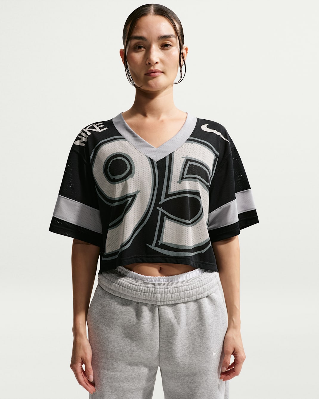 Nike Sportswear Women's Oversized Cropped Jersey - Black/Light Smoke Grey/Chalk