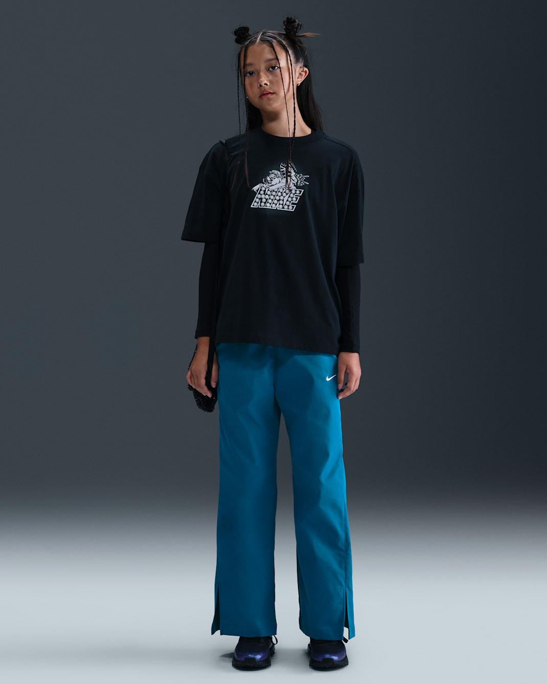 Nike Sportswear Big Kids' (Girls') Woven Wide-Leg Pants - Green Abyss/White