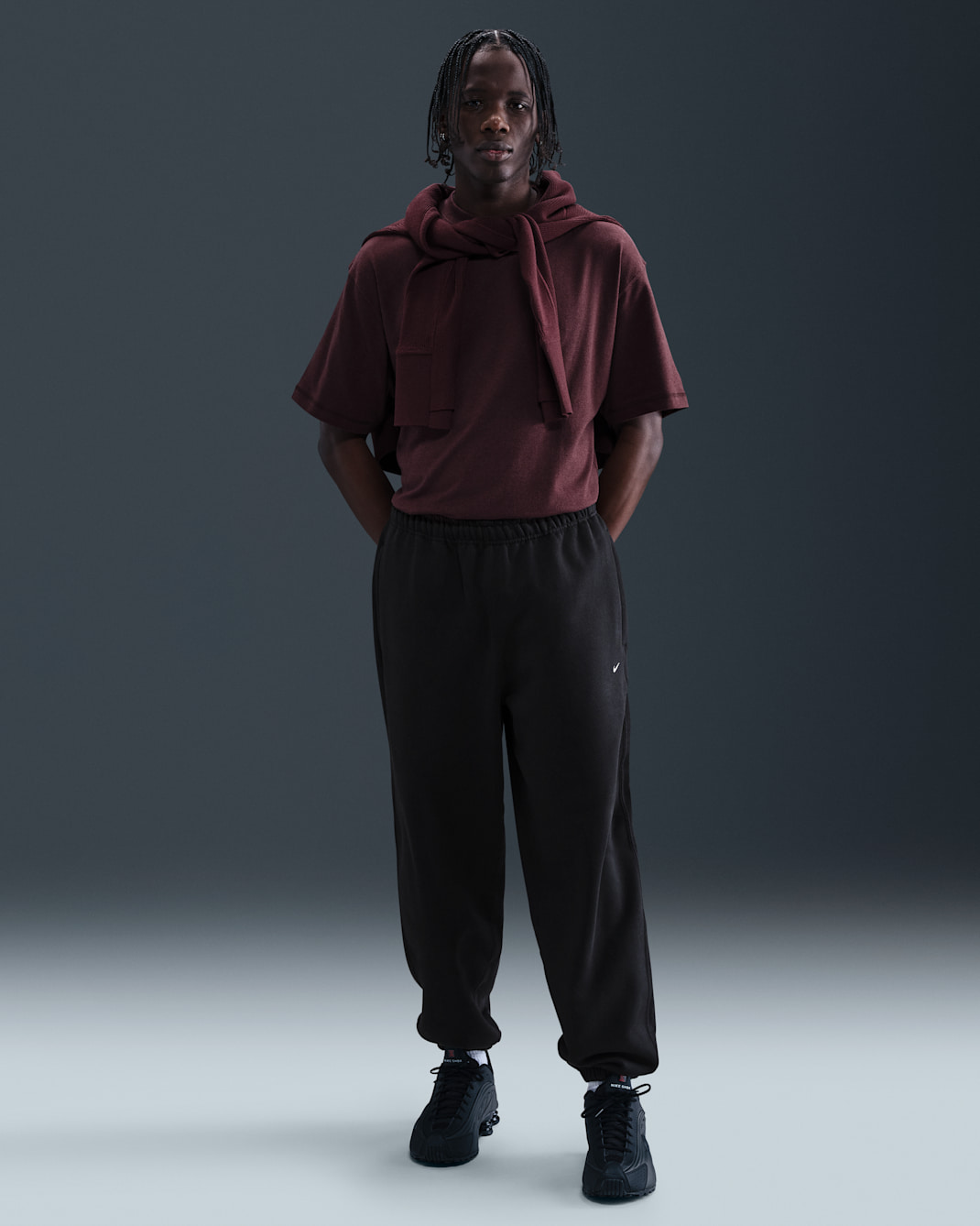 Nike Solo Swoosh Men's Cuffed Fleece Trousers - Black/Black/White