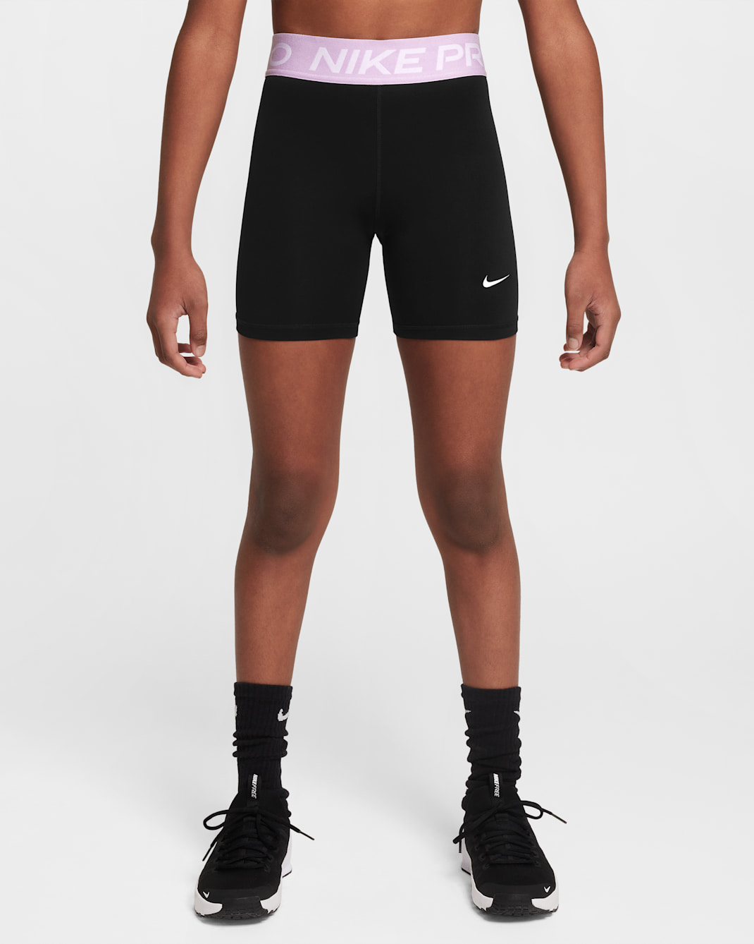 Nike Pro Older Kids' (Girls') Dri-FIT 13cm (approx.) Shorts - Black/Doll/White