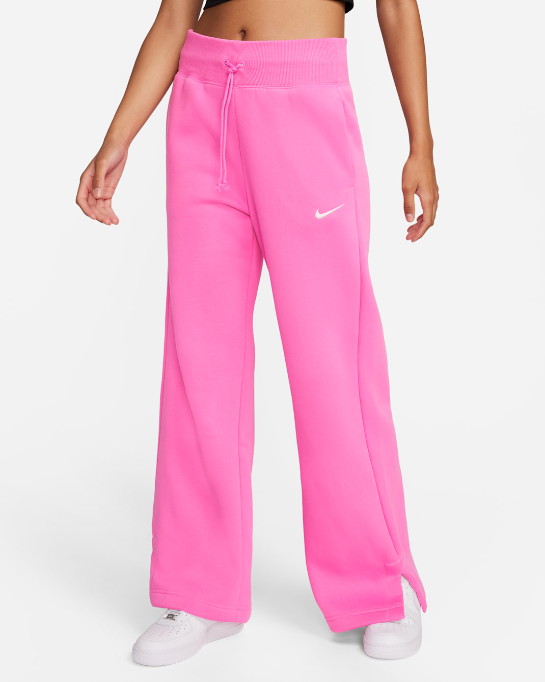 Pants de entrenamiento de tiro alto y piernas anchas para mujer Nike Sportswear Phoenix Fleece - Rosa alegre/Vela