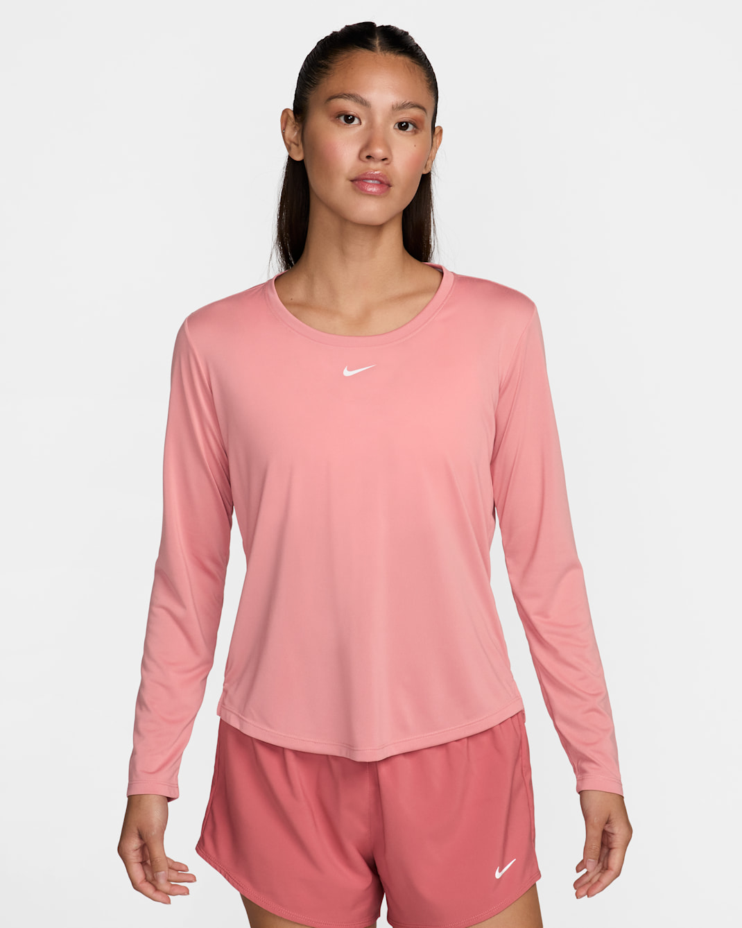Nike Dri-FIT One Women's Standard Fit Long-Sleeve Top - Red Stardust/White