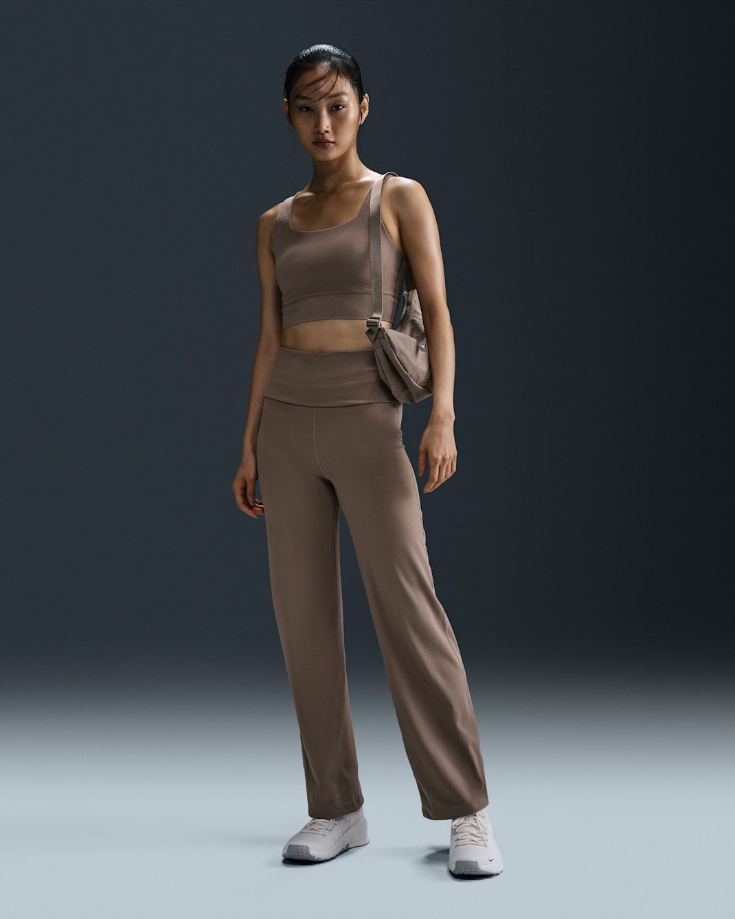 Nike One Women's Dri-FIT High-Waisted Fold-Over Trousers - Mink Brown/Black