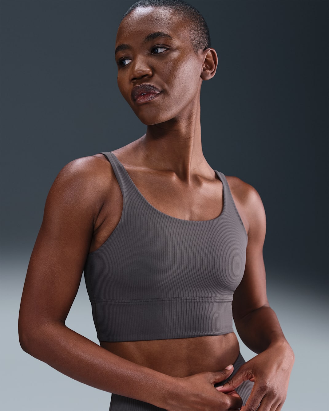 Bra Longline imbottito a sostegno leggero Nike Zenvy Rib – Donna - Thunder Grey/Bianco